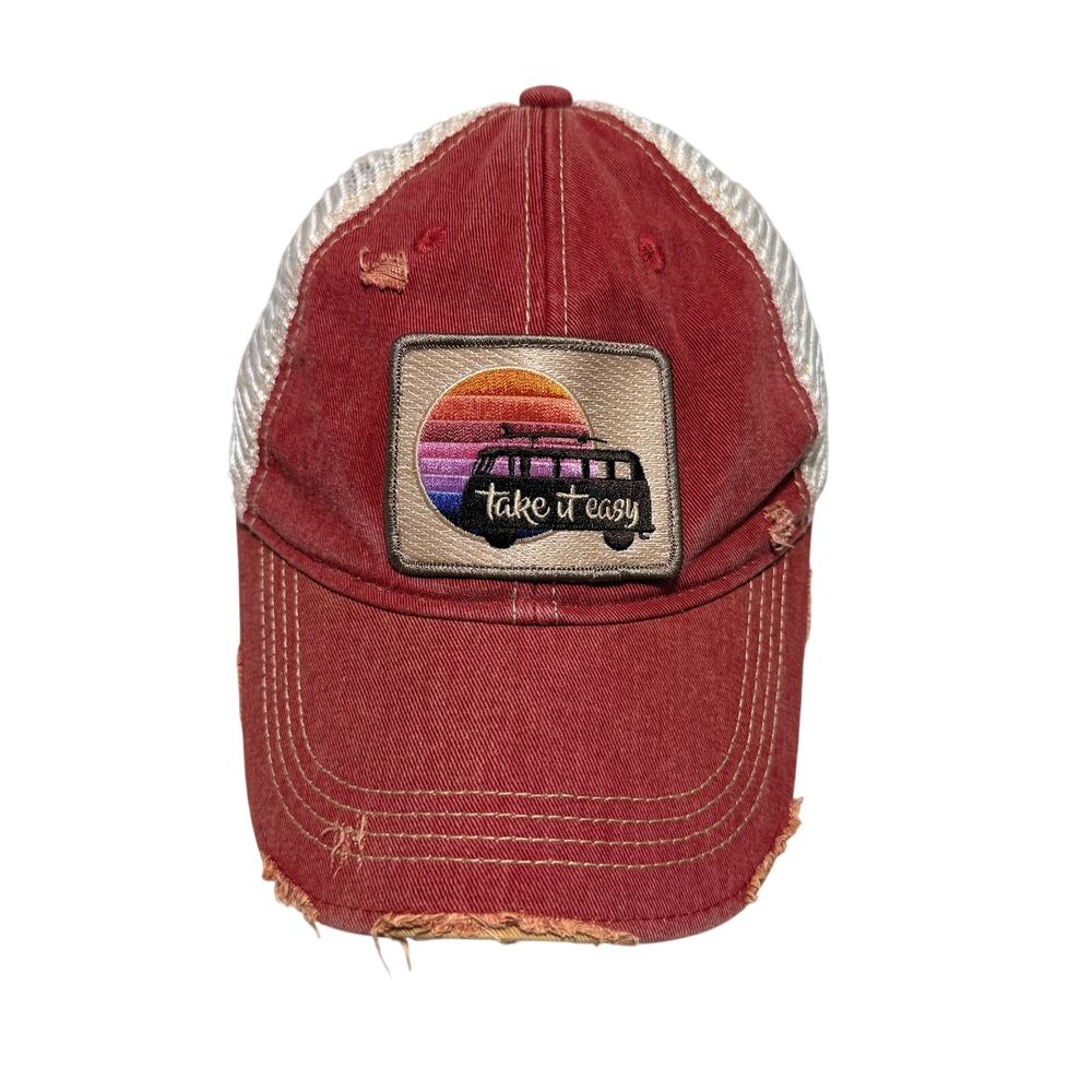Judith March Distressed Patch Trucker Hat OS Tack It Easy Boho Outdoor Travel